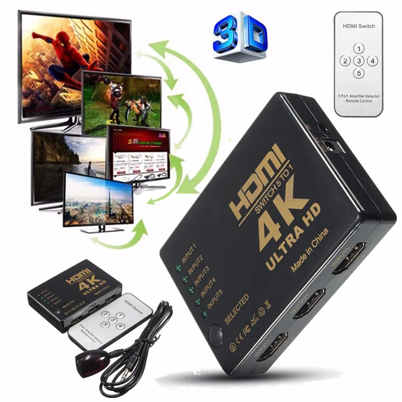 

Mayitr 1Set Mini HDMI Switcher 3D 1080p 5 Port 4K HDMI Switch Switcher Selector Splitter With Hub IR Remote FOr HDTV DVD