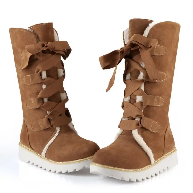 Haoshen& Girl/женские низкие ботинки зимние ботинки до середины икры теплые ботинки на плоской подошве со шнуровкой Женская обувь для девочек, размер 34-43