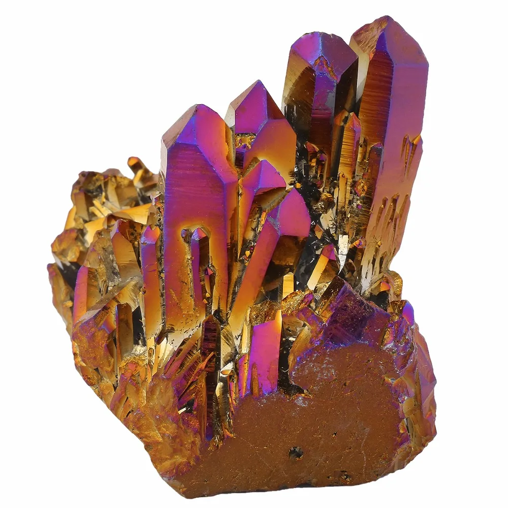 TUMBEELLUWA Purple Gold Aura Titanium Coated Natural Crystal Quartz Cluster Drusy Geode Specimen Decor