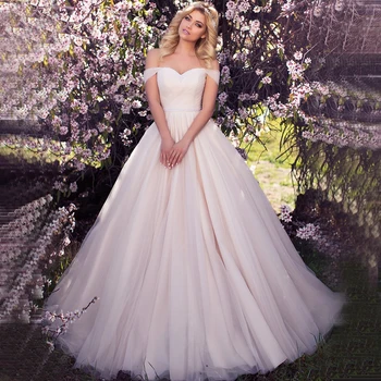 

ADLN Elegant Off-shoulder A-line Wedding Dresses with Pearls Sweep Train Robe de Mariage Custom Made Princess Bridal Gown