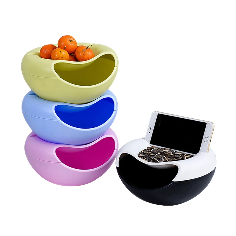 

Creative Lazy Fruit Dish Snacks Bowl For Pistachio Peanuts Sunflower Seed Snack Storage With Mobile Phone Stents