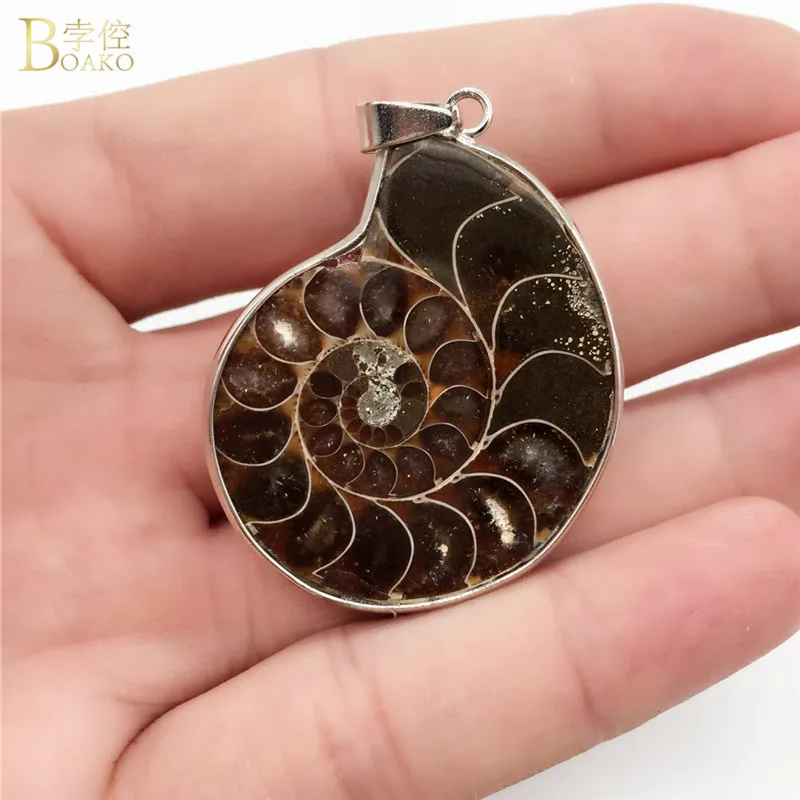 

BOAKO Natural Stone Ammonite Fossils Seashell Snail Pendants for Making Jewelry Women Men Coloured Snail Fossils Choker Necklace