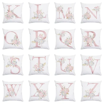 

Simple Style Pink Bronzing 26 English Letter A-Z Peach-skin Pillow CoverS Cushion Cover Valentine's Day Gift