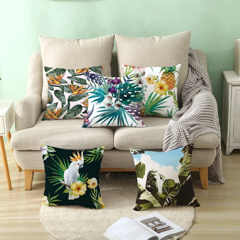

Tropical Plants Green Leaves Pillow Cases Flower Fruit Pillow Cover Eco-friendly Cushion Cover Sofa Bed Home Decoration