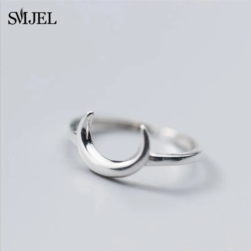 SMJEL стерлингового серебра 925 лунные кольца для женщин минималистский u-образный подковы мужское кольцо Anel подарок anillos