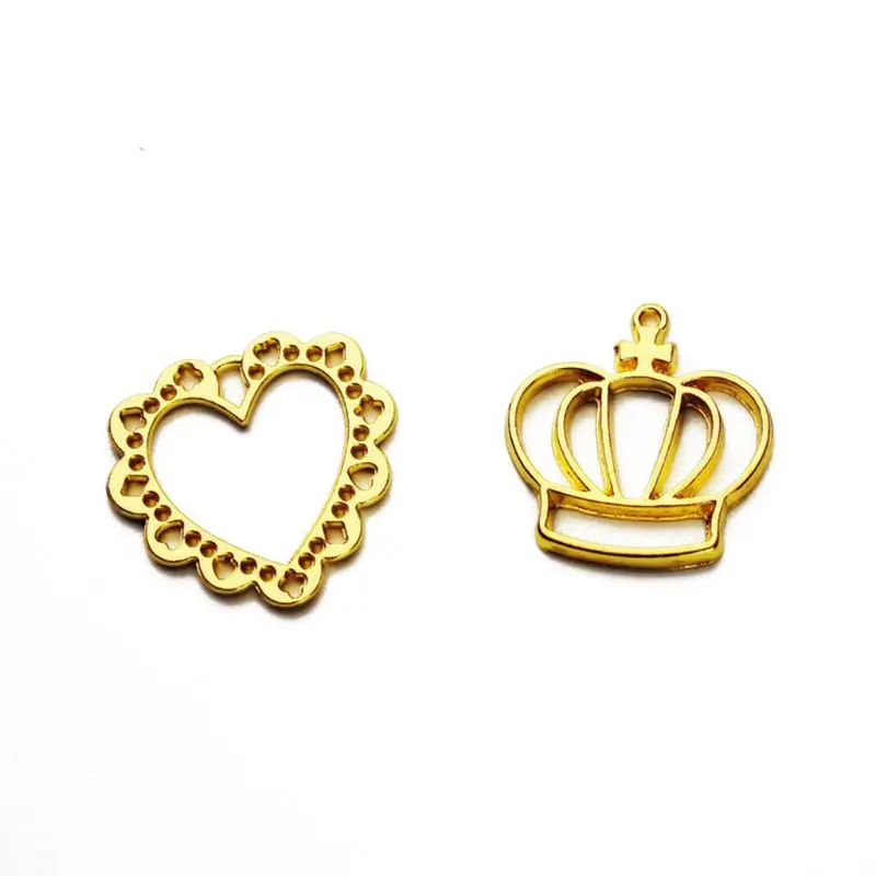 

2Pcs Crown Heart Pendant Blank UV Resin Frames Open Bezel Setting Jewelry Making