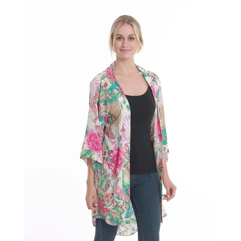 Летние сексуальные женские рубашки свободные Кардиган большого размера печать тонкий раздел пятиточечный кимоно с рукавами пляжное Бикини cover up - Цвет: color 1