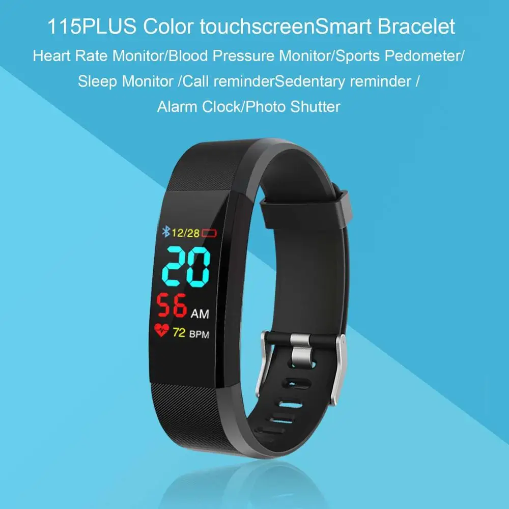 

115Plus Smart Wristband Smart Bracelet with Color Screen Men Wome Health Monitor Heart rate/Blood Pressure/Pedometer Waterproof