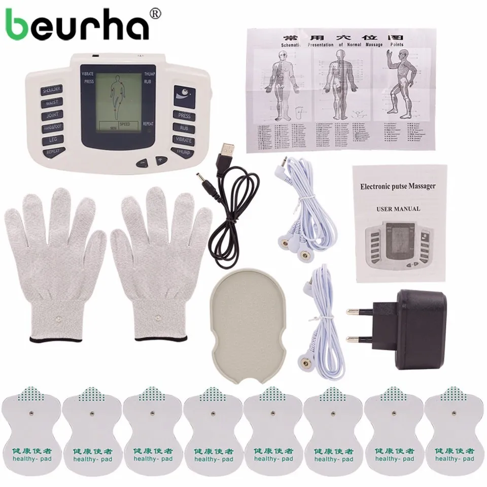 

Russian/English Button Electrical Stimulator Full Body Relax Muscle Therapy Massager Pulse Tens Acupuncture + Gloves & 16 Pads