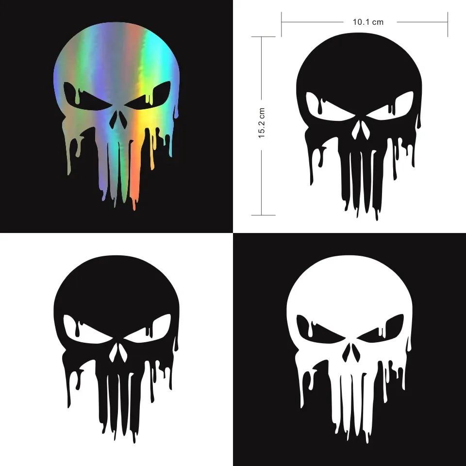 Anycuros Dripping Melting Bloody Punisher Skull Vinyl Car Stickers Decals Motorcycle Decorative Accessories 15.210 (2)