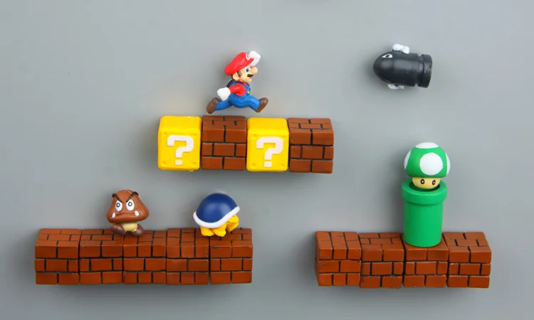 3D Симпатичные Super Mario Смола магниты на холодильник детские украшения дома украшения фигурки стены мариос пули кирпичи