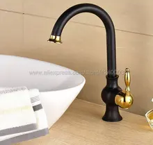 Black Oil Rubbed Bronze & Gold Brass Basin Faucets Deck Mount Single Handle Bathroom Basin Mixer Tap kitchen sink faucet Knf805 black bathroom sink washbasin bath set faucet mixer taps square gold tempered glass oil rubbed bronze bathroom basin tap set