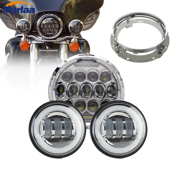 

For Electra Glide Road King Street Glide 7" Motorcycle Led Headlight with Monting Ring +2X Fog Lights
