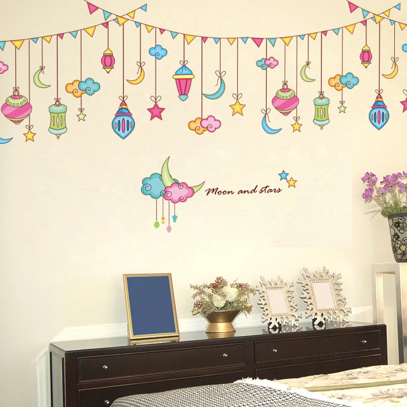 

[shijuekongjian] Stars Moons Wall Stickers Multi Color Vinyl DIY Weeding Decorative Films for Kids Rooms Kindergarten Decoration