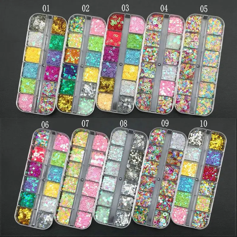 

1 Set Mixed Color 3D Ultrathin Sequins Nail Glitter Flakes 1/2/3mm Sparkly DIY Tips Dazzling Paillette Nail Art Decorations