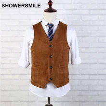 Замша Жилет Мужчин Коричневый Кожаный Рукавов Куртки Осень Зима Винтаж Slim Fit Chaleco 4 Кнопка V Шеи Стильный Жилет