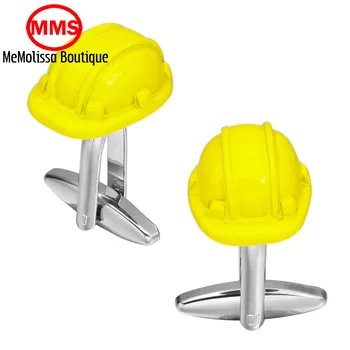 

MeMolissa Safety Helmet Cuff Links Novelty Hat Design Yellow Color Brass Material