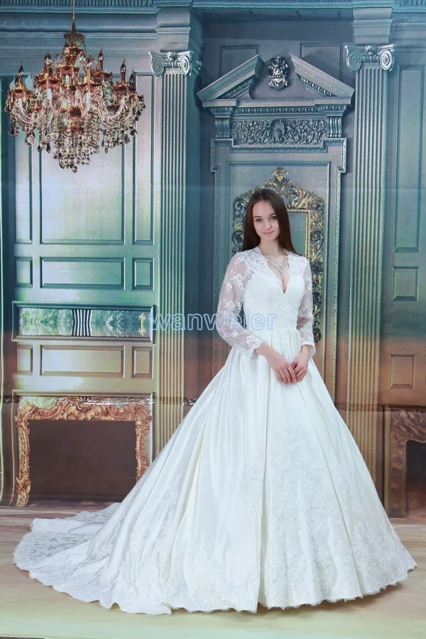 

free shipping 2013 new design hot Muslim train ball gown long sleeve lace jacket custom size/color bridal dress wedding dress