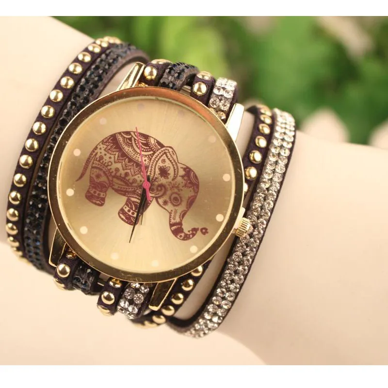 Новые сказочные бархатные часы с бриллиантовым браслетом, женские часы с рисунком слона, relojes mujer, женские часы#20
