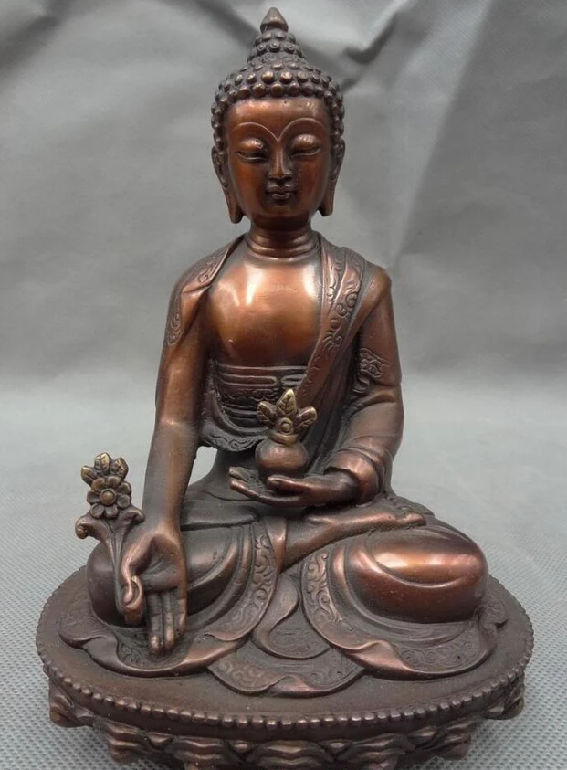 

S4036 Chinese Pure Bronze Sakyamuni Shakyamuni Tibet Joss Medicine Buddha Seat Statue D0317