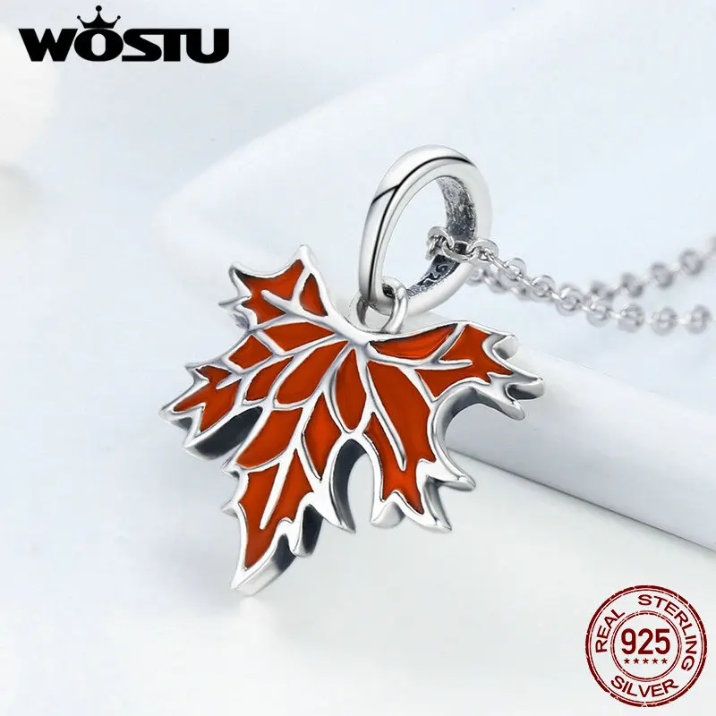 WOSTU роскошное серебро 925 пробы Осеннее Ожерелье с кленовыми листьями для женщин