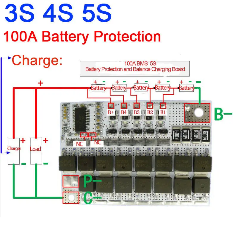 100A BMS с балансом 3S 4S 5S литий-ионная полимерная плата для защиты аккумулятора PCB плата для зарядки 11,1 В 14,8 в 18,5 в 3,7 в