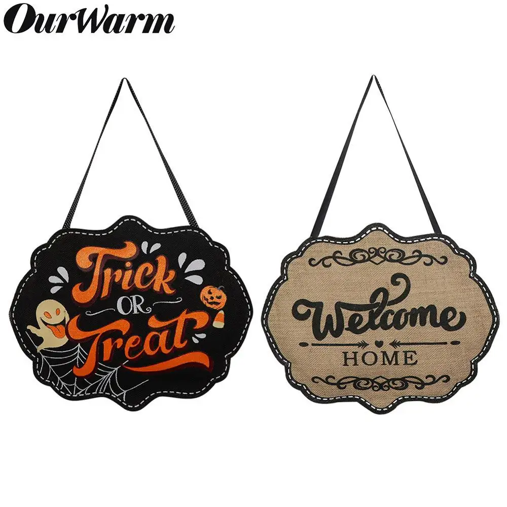 

OurWarm Halloween Door Decoration Trick Or Treat Sign Door Hanging Double Side Use Door Welcome Sign Home Decor Halloween Party