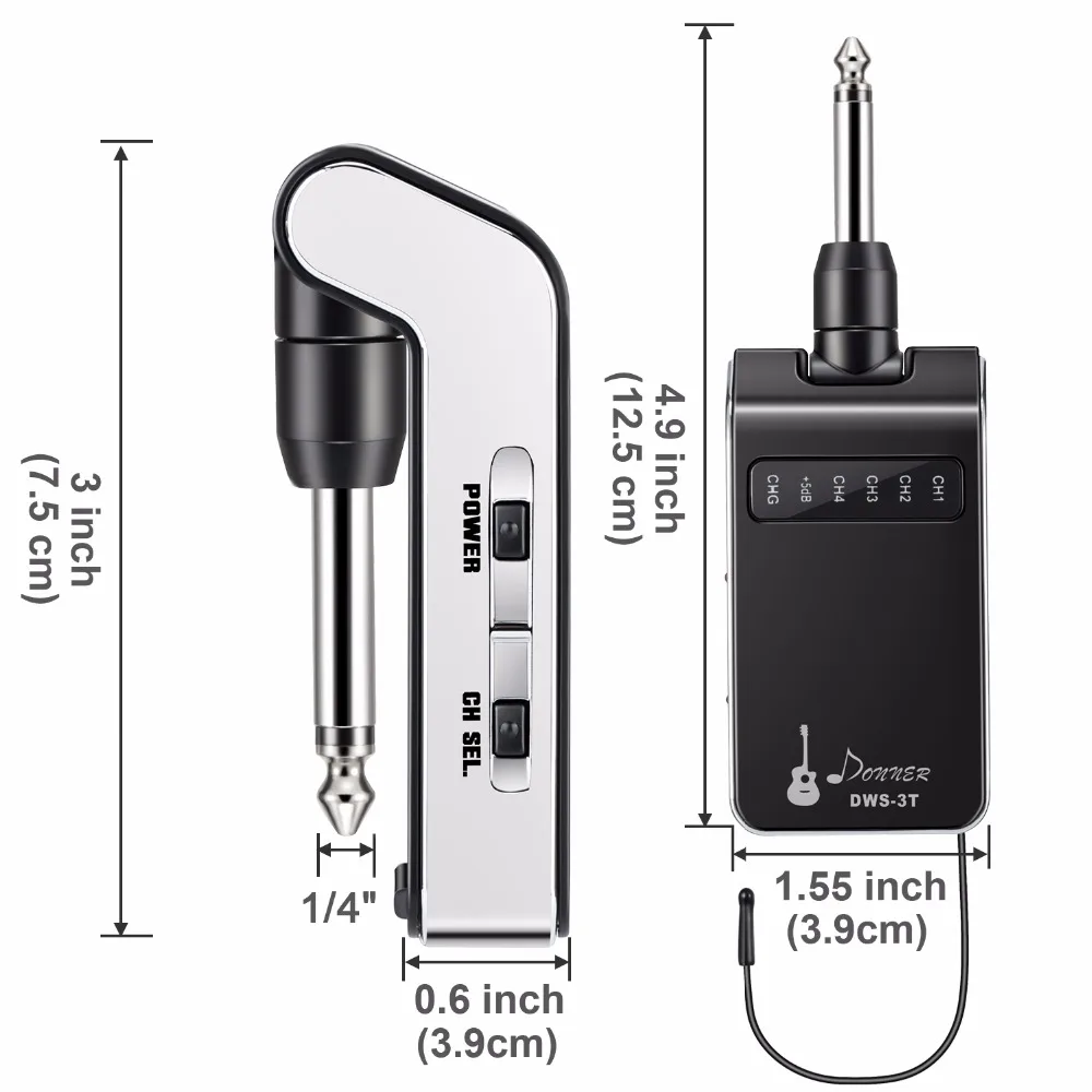 Donner Гитара Беспроводная система передатчик и приемник 60 м Диапазон передачи встроенный аккумулятор Перезаряжаемый для бас аудио DWS-3
