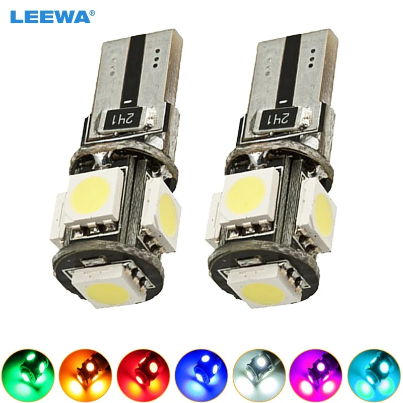 LEEWA 5pcs Wedge T10/W5W/194/168 5050 5SMD 5LED NO ERROR CANBUS Car LED Light Bulbs Door 7-Color #CA2640 | Автомобили и мотоциклы