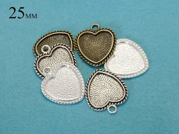 

25 Pieces of 25mm Cabochon Settings, Rope edged Heart Pendant Setting, Heart Pendant Tray - Great to Match Glass and Epoxytheof