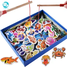 Logwood Baby Wooden Toys 32 pcs Fish Game Magnetic Fishing Toy Set Table Game Educational Toys Child Birthday Christmas Gifts
