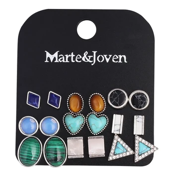 

Marte Joven Multiple Women Earring Studs Vintage Stone Earring Set Triangle/Round/Oval/Bar/Square Geometric Ear Studs