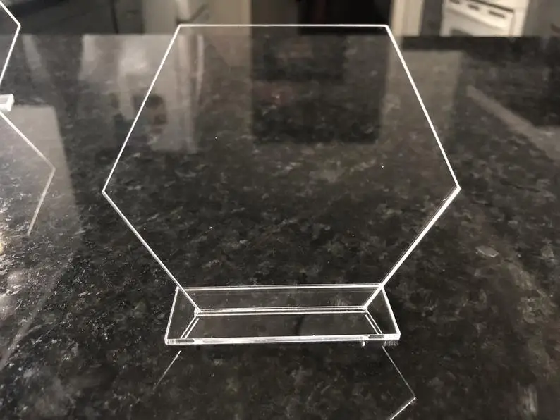 

10 Sets Acrylic Blanks Hexagon with stand Clear Wedding Signs Acrylic Slices Blank Acrylic Wedding Place Cards Table Numbers