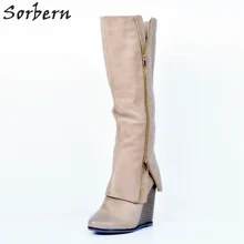Sorbern хаки Женские сапоги до колена на танкетке на молнии Лидер продаж Женские зимние ботинки Женская зимняя обувь пользовательские резиновая Для женщин сапоги