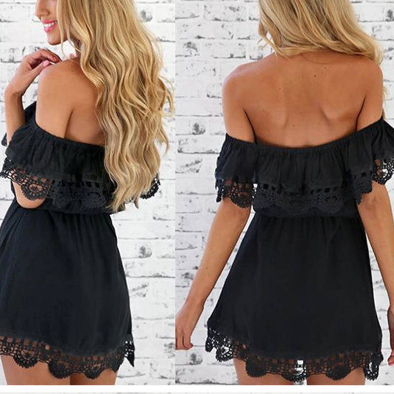 

Fashion Women Dress Sexy Lace Slash Neck Slim Stylish Beach Summer Sundress Elegant Vintage Sweet Casual Dress New