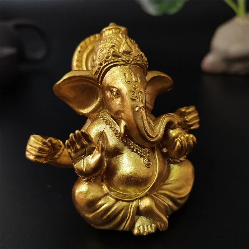 Gold Ganesha Elephant God Statue - Elegant Home and Garden Decor Piece