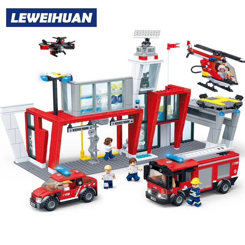 

NEW City Police Fire Station Trucks Spray Water Gun Firemen Car Model Building Blocks Bricks Toys Compatible Legoes