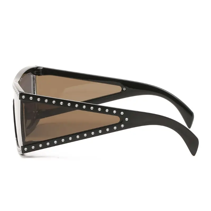 New Flat Top Sunglasses One-piece Fashion Rhinestone Decoration Frame Personality Driving Outdoor UV400 Brand Designer Women Men