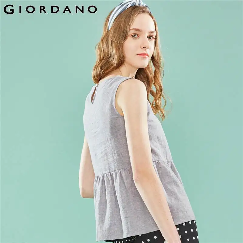Giordano женская рубашка жилет Женский Гладкий льняной хлопковый с оборками на