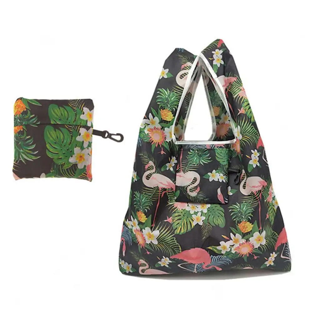 

2019 Polyester Foldable Reusable Shopping Bag Flamingo Floral Printed Recycle Eco Friendly Tote Bag Fruit Vegetable Shopping Bag