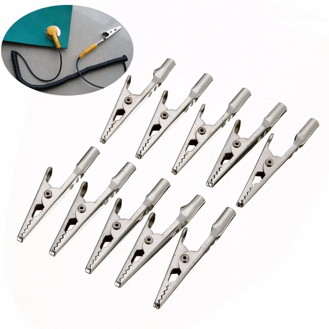 10pcs 51mm Length Electrical Crocodile Clamps Cable Lead Testing Metal Stainless Steel Alligator Clips Clamps