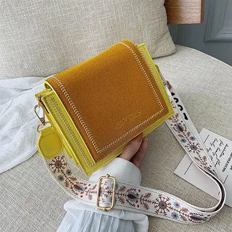 Новая женская прошитая квадратная сумка с широким плечевым ремнем, сумка-мессенджер, простая модная маленькая квадратная сумка для девочек - Цвет: Цвет: желтый