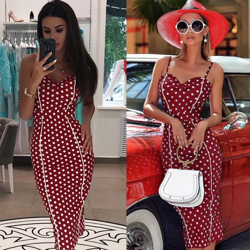wine polka dot dress