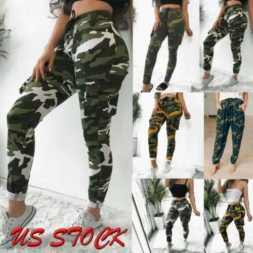 

Stylish Women's Camouflage Pockets High-waist Slim Fit Pants Lady Summer Casual Military Army Combat Sports Fitness Pants S-XL