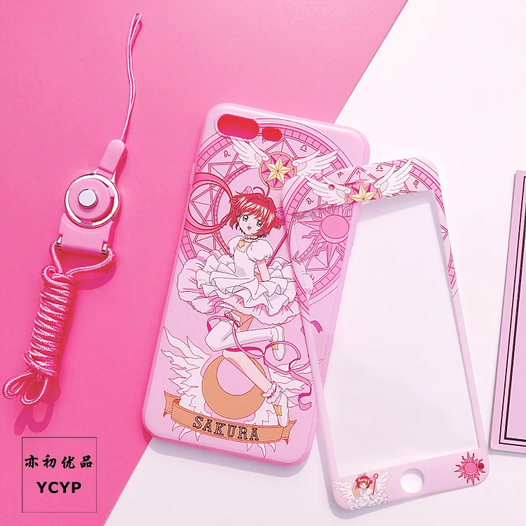 Чехол для iphone 8 8 plus Cardcaptor Sakura+ пленка для экрана из закаленного стекла, розовый чехол для iphone 6 6 S plus 7 7 plus X+ пленка - Цвет: As shown