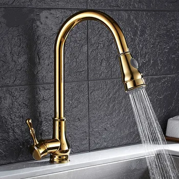 

Gold European kitchen single faucet pump sink hot and cold faucet 360 rotation