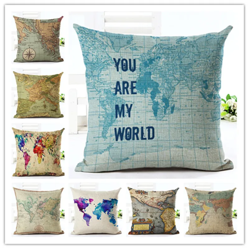 

Map Style 45*45cm Square Home Decorative Pillow Music Note Printed Throw Pillows Car Home Decor Cushion Cojines