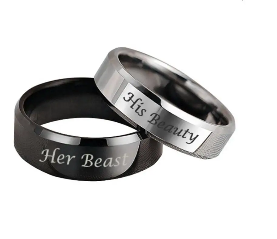 

A Set of two rings His Beauty and Her Beast stainless steel couple rings