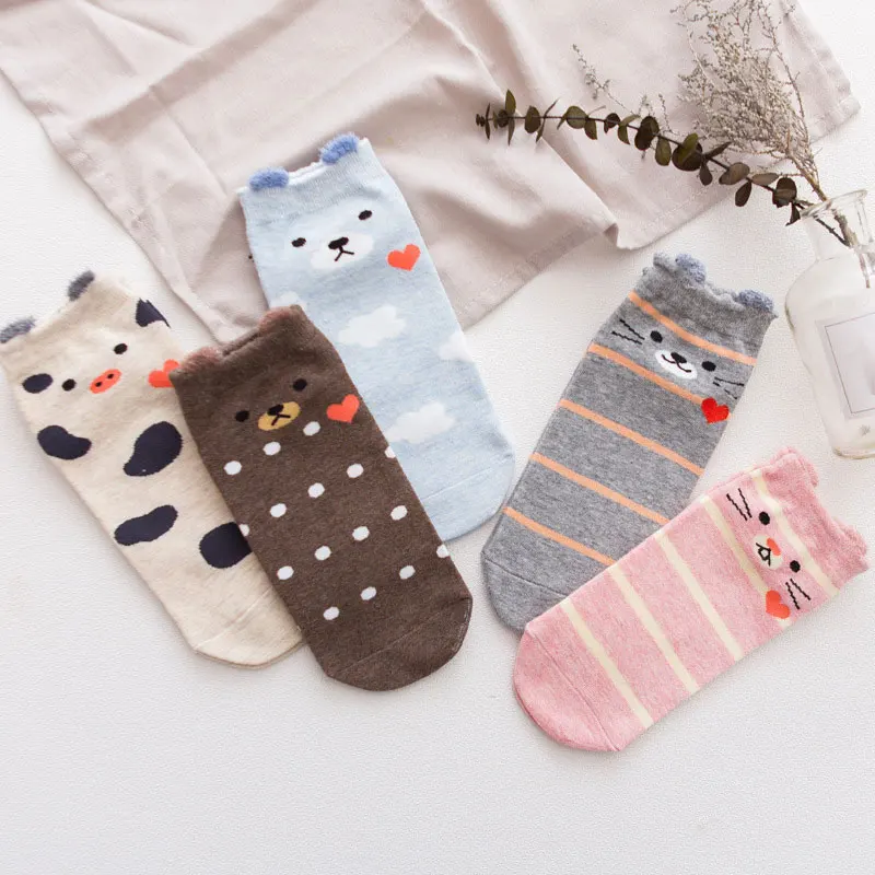 Женские Короткие Носки с рисунком кота собаки 3D мультяшный животный узор незаметные носки для девочек хлопковые короткие носки с низким вырезом женские милые носки купить на AliExpress