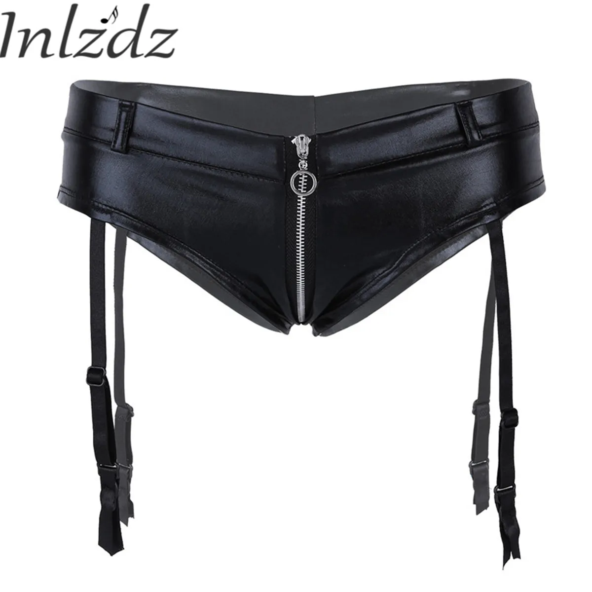 

Women's Pole Dance Shorts Patent Leather Zippered Shorts Pole Dance Costumes Open Crotch Slim Fit Shorts Female Rave Clothes